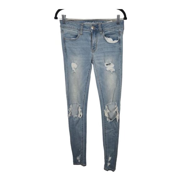American Eagle Super Super Stretch Distressed Jeggings in Light Wash Size 4 X Lo - Picture 1 of 6